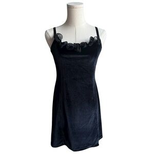Montelle Y2K Velvet Mini Dress Nightie Sz L Black Sexy Party Cocktail Lingerie